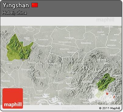 Satellite 3D Map of Yingshan, lighten, semi-desaturated