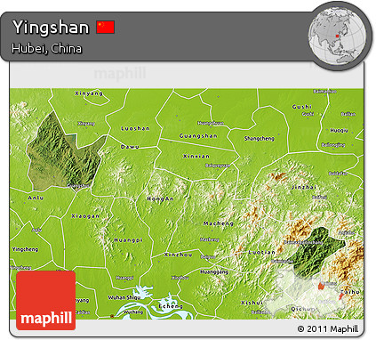 Satellite 3D Map of Yingshan, physical outside