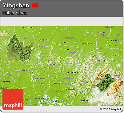 Satellite 3D Map of Yingshan, physical outside