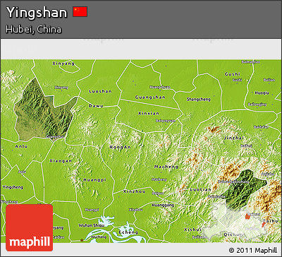Satellite 3D Map of Yingshan, physical outside