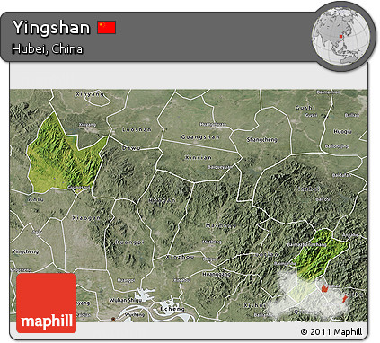 Satellite 3D Map of Yingshan, semi-desaturated