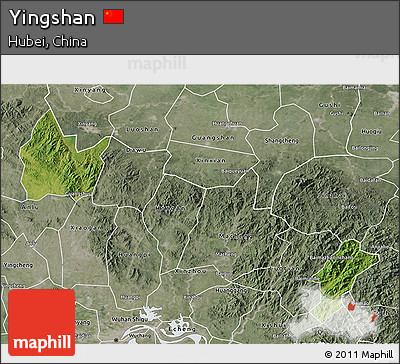 Satellite 3D Map of Yingshan, semi-desaturated