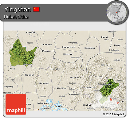 Satellite 3D Map of Yingshan, shaded relief outside