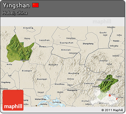 Satellite 3D Map of Yingshan, shaded relief outside