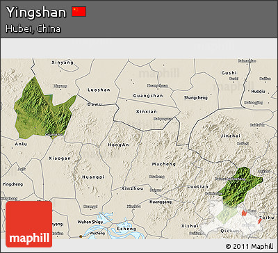 Satellite 3D Map of Yingshan, shaded relief outside