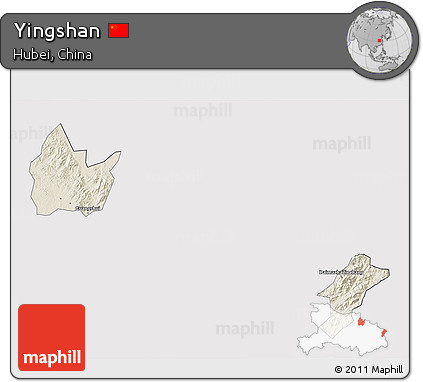 Shaded Relief 3D Map of Yingshan, cropped outside