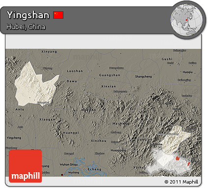 Shaded Relief 3D Map of Yingshan, darken