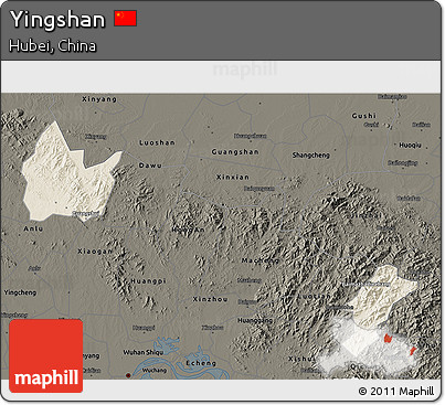 Shaded Relief 3D Map of Yingshan, darken