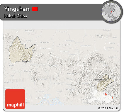 Shaded Relief 3D Map of Yingshan, lighten