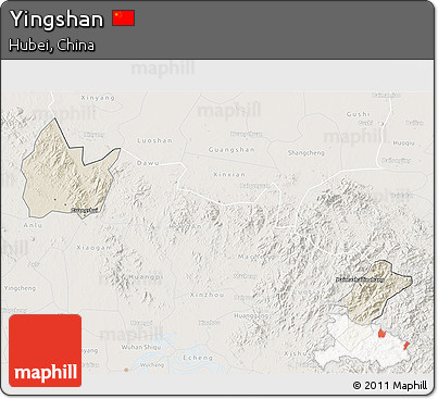 Shaded Relief 3D Map of Yingshan, lighten