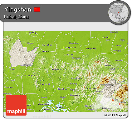 Shaded Relief 3D Map of Yingshan, physical outside