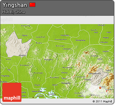 Shaded Relief 3D Map of Yingshan, physical outside