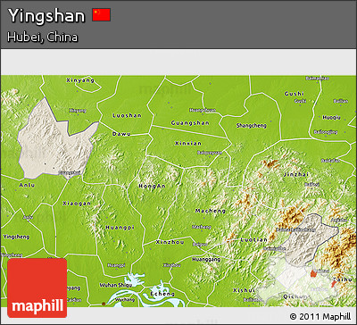 Shaded Relief 3D Map of Yingshan, physical outside