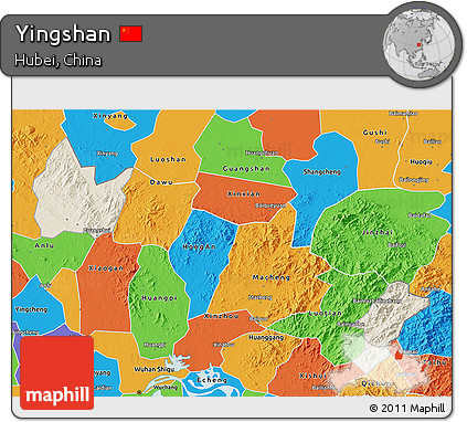 Shaded Relief 3D Map of Yingshan, political outside