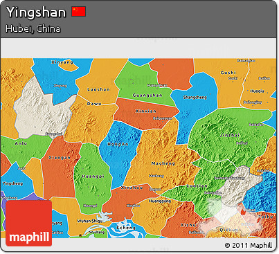 Shaded Relief 3D Map of Yingshan, political outside