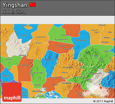Shaded Relief 3D Map of Yingshan, political outside