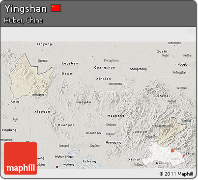 Shaded Relief 3D Map of Yingshan, semi-desaturated