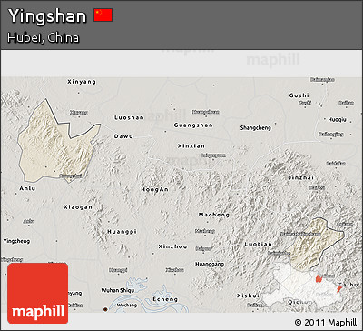 Shaded Relief 3D Map of Yingshan, semi-desaturated