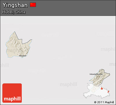 Shaded Relief 3D Map of Yingshan, single color outside