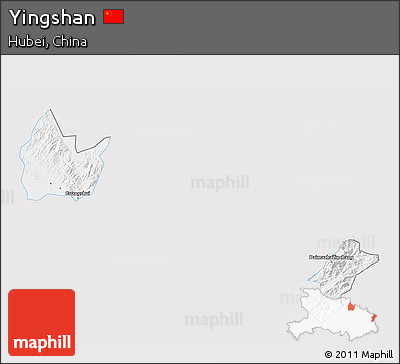 Silver Style 3D Map of Yingshan, single color outside