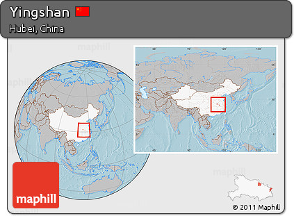 Gray Location Map of Yingshan, highlighted country, within the entire country, hill shading