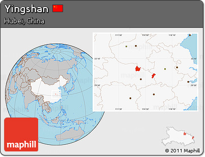 Gray Location Map of Yingshan, highlighted country