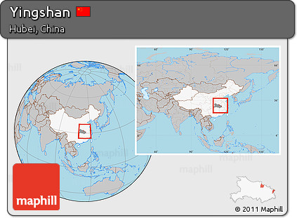 Gray Location Map of Yingshan, highlighted country, highlighted parent region, within the entire country