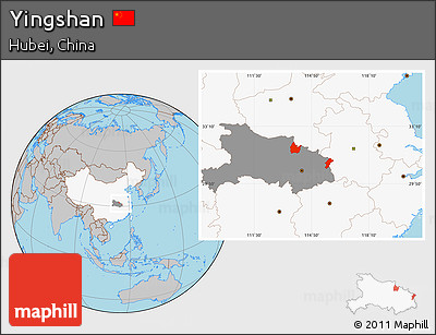 Gray Location Map of Yingshan, highlighted country, highlighted parent region