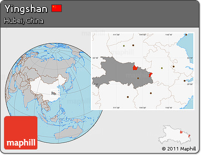 Gray Location Map of Yingshan, highlighted country, highlighted parent region