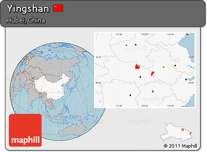 Gray Location Map of Yingshan, highlighted country, hill shading