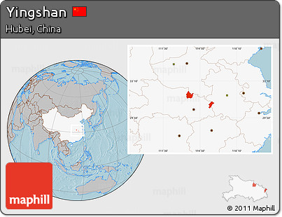 Gray Location Map of Yingshan, highlighted country, hill shading