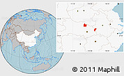 Gray Location Map of Yingshan, highlighted country, hill shading