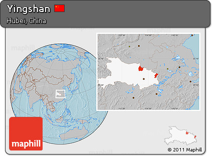 Gray Location Map of Yingshan, highlighted parent region, hill shading