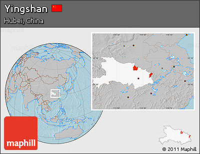 Gray Location Map of Yingshan, highlighted parent region, hill shading
