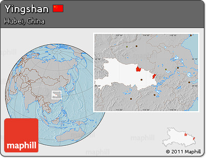 Gray Location Map of Yingshan, highlighted parent region, hill shading