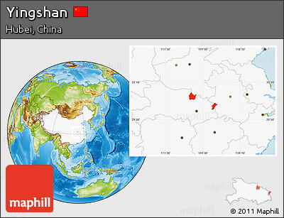 Physical Location Map of Yingshan, highlighted country