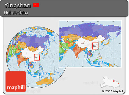 Political Location Map of Yingshan, highlighted country, highlighted parent region, within the entire country