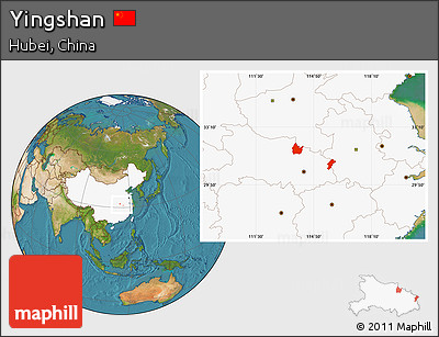 Satellite Location Map of Yingshan, highlighted country