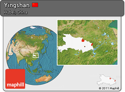 Satellite Location Map of Yingshan, highlighted parent region