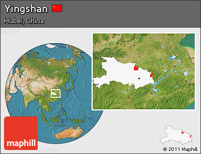 Satellite Location Map of Yingshan, highlighted parent region