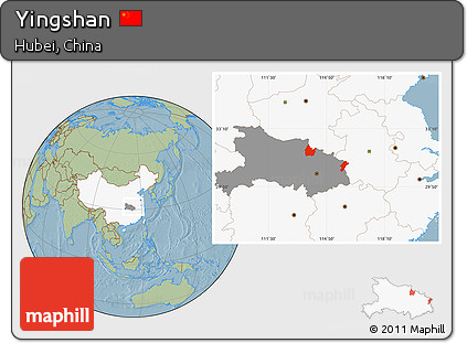 Savanna Style Location Map of Yingshan, highlighted country, highlighted parent region, hill shading
