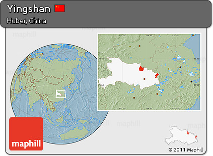 Savanna Style Location Map of Yingshan, highlighted parent region, hill shading
