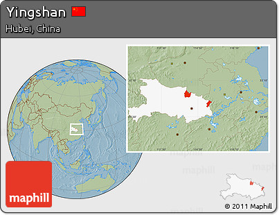 Savanna Style Location Map of Yingshan, highlighted parent region, hill shading