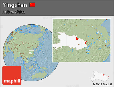 Savanna Style Location Map of Yingshan, highlighted parent region, hill shading