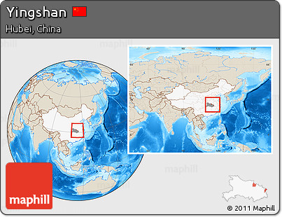 Shaded Relief Location Map of Yingshan, highlighted country, highlighted parent region, within the entire country