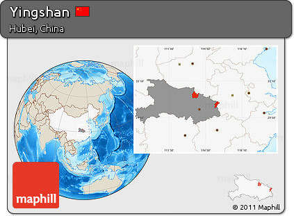 Shaded Relief Location Map of Yingshan, highlighted country, highlighted parent region