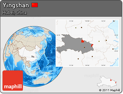 Shaded Relief Location Map of Yingshan, highlighted country, highlighted parent region