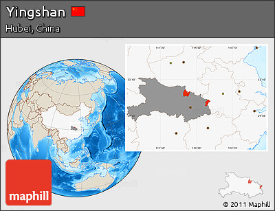 Shaded Relief Location Map of Yingshan, highlighted country, highlighted parent region
