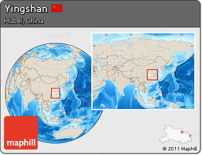Shaded Relief Location Map of Yingshan, highlighted parent region, within the entire country