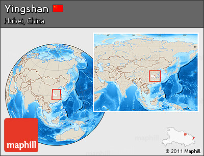 Shaded Relief Location Map of Yingshan, highlighted parent region, within the entire country